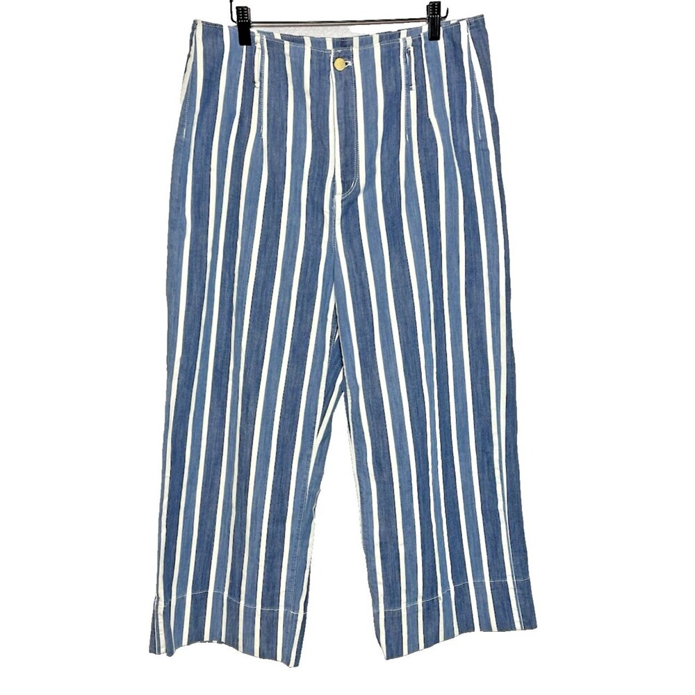 Ann Taylor womens wide leg lightweight striped summer pants jeans size 12